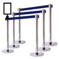 VIP Crowd Control Retractable Belt Stanchion Queue Safety Barrier Set, 36" Ht, 78" Belt + Wall Bracket (6 Satin Stainless Posts Blue Belt + SFrame + WBracket)