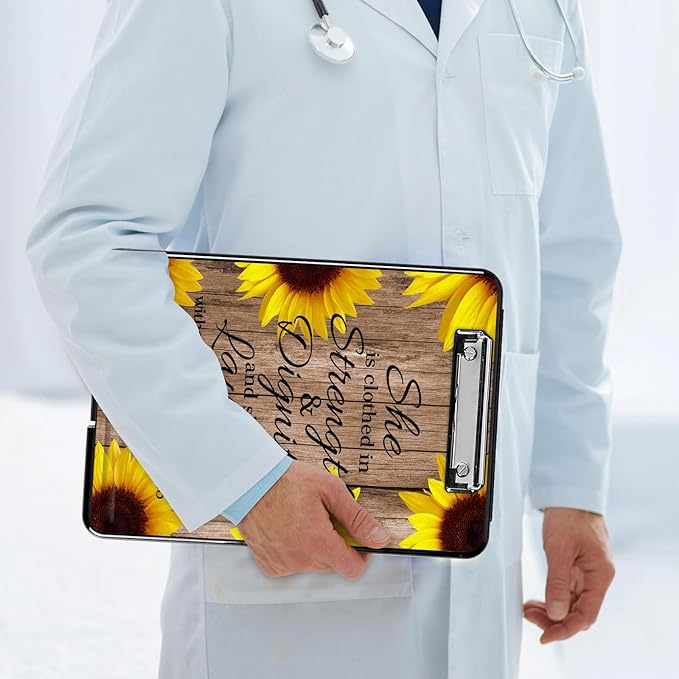 Clipboard with Storage, Hard Letter A4 Size Clip Board with Pen Holder & Paper Organizer, Heavy Duty Portable Writing Pad for Nurses Students Teachers Office Jobsite Contractor, Sunflower Bible