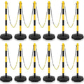 Konohan 12 Sets 34 Inch Parking Cone Delineators Post Traffic Cone Plastic Stanchion Set Stands Parking Barrier with Base 6.6 ft Chain S Hooks Reflective Collar (Yellow,Black)