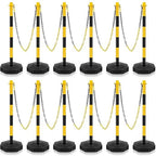 Konohan 12 Sets 34 Inch Parking Cone Delineators Post Traffic Cone Plastic Stanchion Set Stands Parking Barrier with Base 6.6 ft Chain S Hooks Reflective Collar (Yellow,Black)