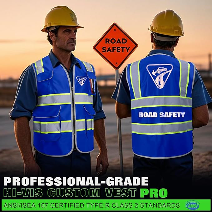 BeautyWill Custom Logo 10 Pockets Safety Vest Class2 ANSI Certified High Visibility Reflective Vest