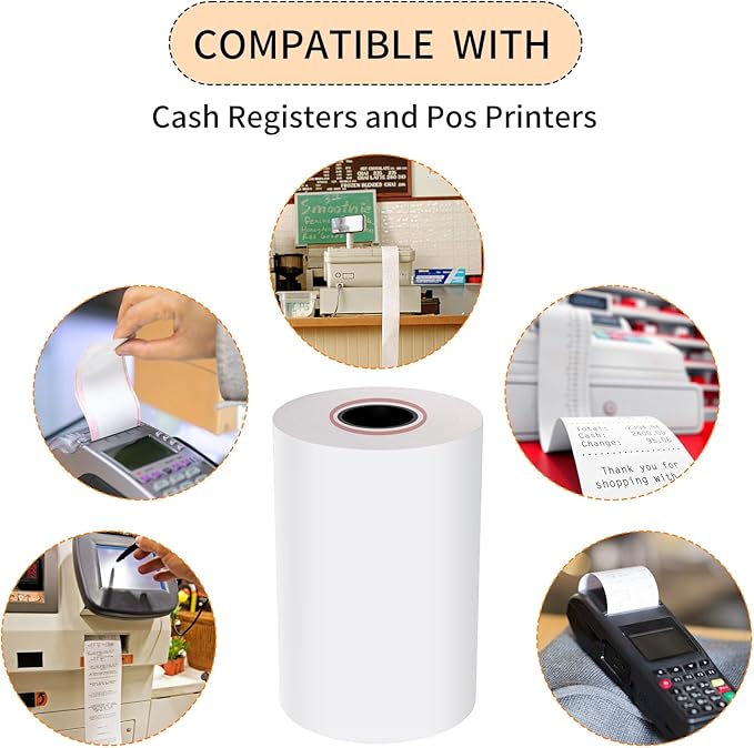 Thermal Receipt Paper Rolls, 3-1/8 x 230 inches, 40 Count, Compatible with 58mm POS Printers