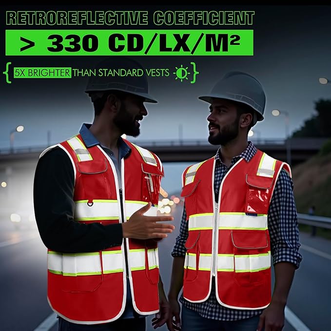 BeautyWill Custom Logo 10 Pockets Safety Vest Class2 ANSI Certified High Visibility Reflective Vest