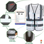 A-SAFETY Hi Reflective Safety Vest,Hi Vis Bright Neon Colors Safety Vest with 4 Reflective Strips 7 Pockets(White S)