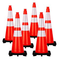 Traffic Cones 28", PeakPursuit 6 PCS Safety Cones, PVC Orange Safety Road Parking Cones with 2 Reflective Collars,Hazard Construction Cones for Home Traffic Parking