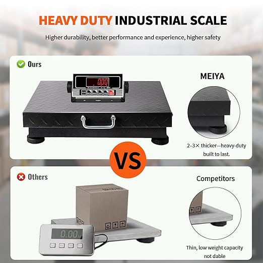 MEIYA Heavy Duty Shipping Scale, 441 lb Industrial Platform Scale for Packages, 0.1 lb Accuracy Postal Scale for Small Business & Warehouse with LB/KG, Counting, Tare & LCD, Lithium Battery & Adapter