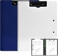 2 Pack Foldable Clipboards, A4 Office Clipboard Folder with Double Metal Clips, 360 Degree Foldable Binder Clipboard with Pen Holder, File Cover Work Folder Clipboards, White Blue