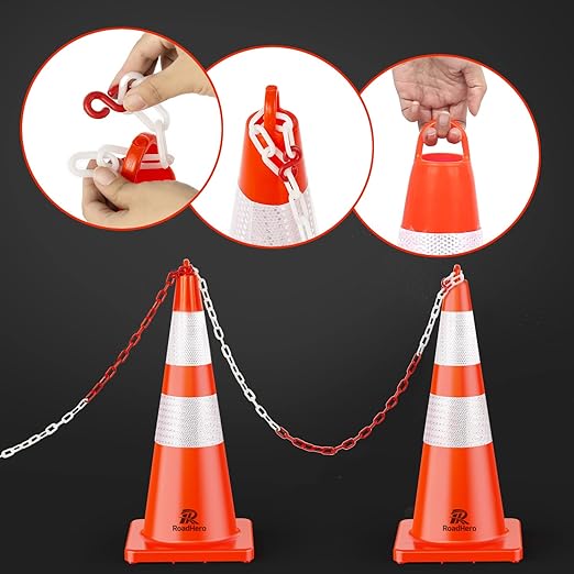 RoadHero 6 Pack Traffic Cones 28 Inch Safety Cones with Reflective Collar Orange Cones with Handle PVC Heavy Duty Cones for Parking Lot, Driving Training