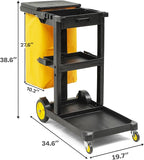 DWVO Janitorial Cart on Wheels, Cleaning Carts, Housekeeping Carts, 3 Shelf Commercial Traditional Plastic Janitor Cart, with 2 Yellow 25 Gallon Vinyl Bag & Rubber Gloves for Restaurant Hotel Home