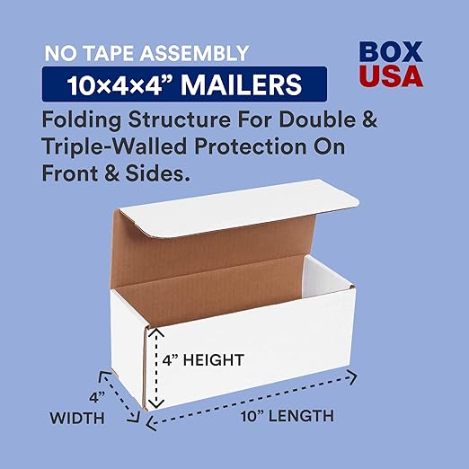 BOX USA Shipping Boxes Small 10"L x 4"W x 4"H, 50-Pack | Corrugated Cardboard Box for Packing, Moving and Storage