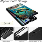 Clipboard with Storage, High Capacity Plastic Storage Clipboard with Pen Holder for Women Teachers Work, School & Office Supplies, Cute Pattern Decorative Clipboards, Sea Turtle