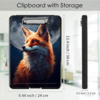 Clipboard with Storage,Office Supplies Nursing Clipboards Folder with Pen Holder Plastic Foldable Clip Board with Storage for Nurse Teacher,Fox and Moon