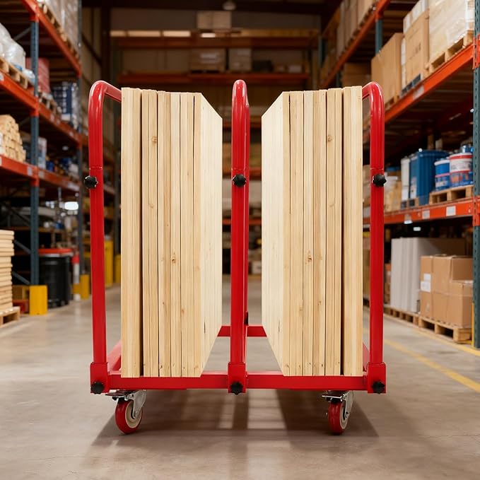 Undercat Steel Panel Truck, Heavy Duty Lumber Drywall Dolly, 1400lbs Platform Truck with 4 Swivel Casters, Flatbed Cart with 3 Side Handrails & Bottom Crossbar for Warehouse, Garage, Home, Red