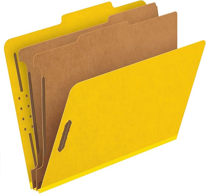 Pendaflex Classification Folders, 2 Dividers, 2" Fasteners, Letter Size, Yellow, 10/Box (24134P)
