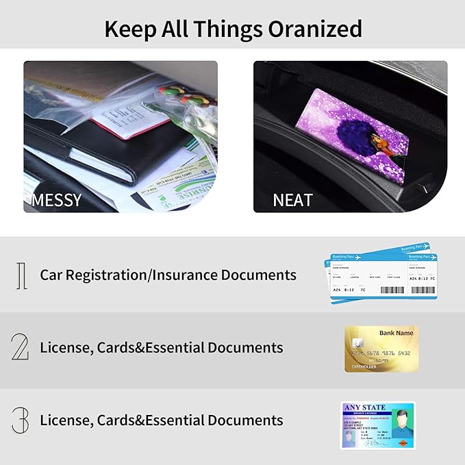 Car Registration and Insurance Holder, Leather Car Glove Box Organizer, Cool Car Accessories for ID, Driver's License Cards & Essential Document,business cards,Men&WomenPurple African Womans