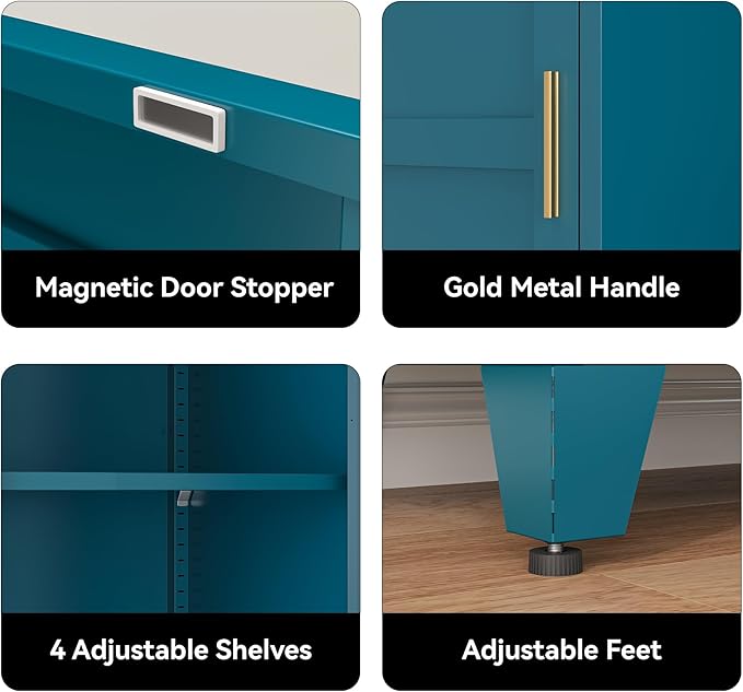 COFaR 67" Tall Pantry Cabinet, Peacock Blue Storage Cabinet with Magnetic Door & 4 Adjustable Shelves, Slim Freestanding Cupboard for Bathroom, Kitchen