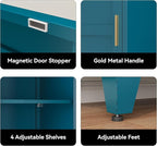 COFaR 67" Tall Pantry Cabinet, Peacock Blue Storage Cabinet with Magnetic Door & 4 Adjustable Shelves, Slim Freestanding Cupboard for Bathroom, Kitchen