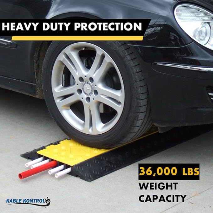 Kable Kontrol Atlas Heavy Duty Cable Protector Ramp - 5 Channel Bulk Wholesale Pallet - 20 Pcs - 36" Long Black & Yellow - 36,000 Lbs Capacity - Rubber Speed Bump Wire Protector Cord Cover - CP9988
