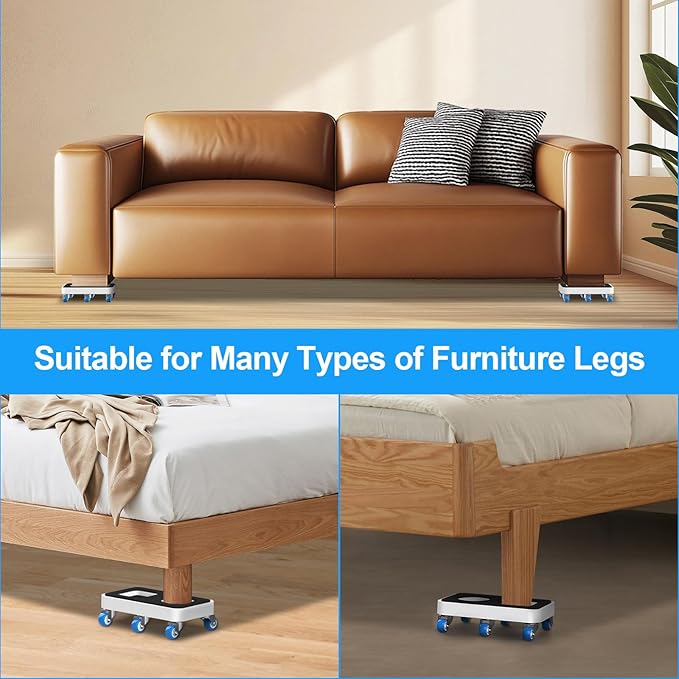 Furniture Dolly with Dual Groove Design: Furniture Sliders with 6 Wheels - for Various Types of Furniture Legs - Moving Heavy Duty Sofa Bed - Load Capacity Up to 800lb