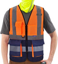 A-SAFETY High Visibility Mesh Safety Reflective Vest with Pockets and Zipper,Hi Vis Viz Reflective Safety Vest(Orange&Navy Mesh M)