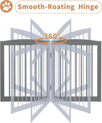 Freestanding Dog Gates with Door Walk Through, Pet Gate for Stairs, 80 inch Wide Gates Indoor, Dog Fences Indoor, Support Feet Included, 4 Panels, 32" Tall, Grey