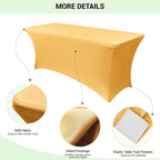 Obstal 6 Pack Spandex Stretch Table Covers for 6 Foot Tables - 6 FT Rectangular Fitted Tablecloth Protector for Wedding, Banquet, Party (Gold, 72'' Length x 30'' Width x 30'' Height)