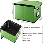 Huolewa File Organizer Box with Lid, Collapsible Faux Leather Document Organizer, Hanging File Folder Box with Plastic Slide, Decorative Filing Boxes Cabinet for File and Folders Storage(Green)
