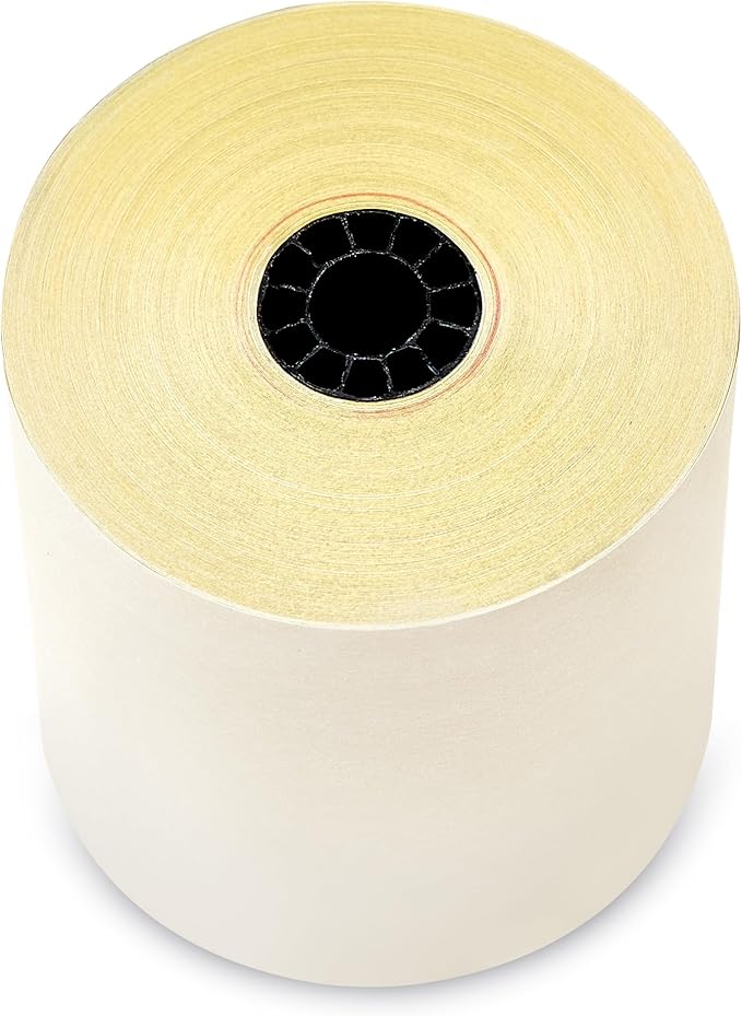 (25 Rolls) 3'' x 95' White/Canary 2 Ply Carbonless Kitchen Printer Paper Cash Register Receipt Rolls for SP2000, UP389, 480, 220, 250, 900, 07901, 07706