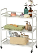 HDANI 3 Tier Metal Rolling Heavy Cart Supports 40 Lbs Per Tier,Mesh Rolling Cart with 2 Lockable Wheels for Office,Home,Bedroom,Kitchen,Bathroom(White)