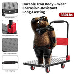 Foldable Platform Push Cart Dolly – 330lbs Heavy Duty Flat Bed Cart with 360° TPR Mute Wheels & Anti-Collision Strips, Easy Maneuver for Household Tasks & Moving, Black Red