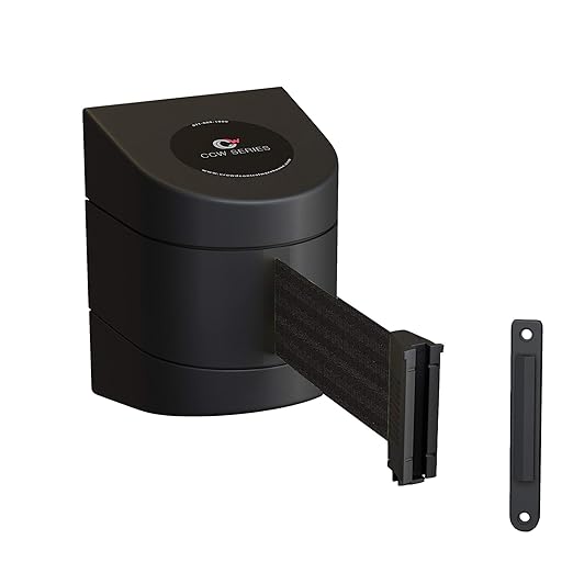 Crowd Control Warehouse CCW-05-022-01288 Series WMB-220 Wall Mounted Retractable Belt Barrier with Black ABS Case, Black Belt, 15' Belt Length