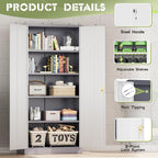 SUNCROWN 72" Metal Storage Cabinet - Heavy-Duty Metal Garage Cabinet with 4 Adjustable Shelves & 2 Doors for Tools, Office, Home, Workshop,Grey & White