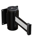 Crowd Control Warehouse - CCW Series WMB-125 Fixed Wall Mount Retractable Belt Barrier - 11 Foot, Black/White Stripe Belt with Black Steel Case