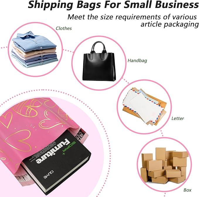 Thank You Poly Mailers 10x13 Inch 25 Pcs - Heart printed Shipping Bags, 2.4mil Thickness, Waterproof and Tear Resistant Mailing Envelopes, Self-Sealing Packaging Bags for Clothing