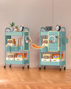 ALVOROG 3 Tier Rolling Cart with DIY Pegboards Metal Utility Cart with Wheels Handles Baskets Hooks, Craft Cart for Office Kitchen Bathroom(Tiffany Blue)