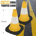 Fluorescent Orange/Green PVC Traffic Cones, Heavy Black Base Parking Lot Cone Structurally Stable Weatherproof Road Construction Safety Cones (8, Yellow, 12" Small)