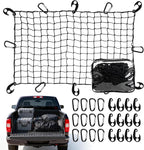 Elastic Cargo Net for Pickup Truck Bed (4' X 6' Stretches to 8' X 12'), Heavy Duty Cargo Net with 12 Pcs Steel Carabiners & 12 Pcs Sturdy Plastic Carabiners, for SUV, ATV, Trailer Tarp