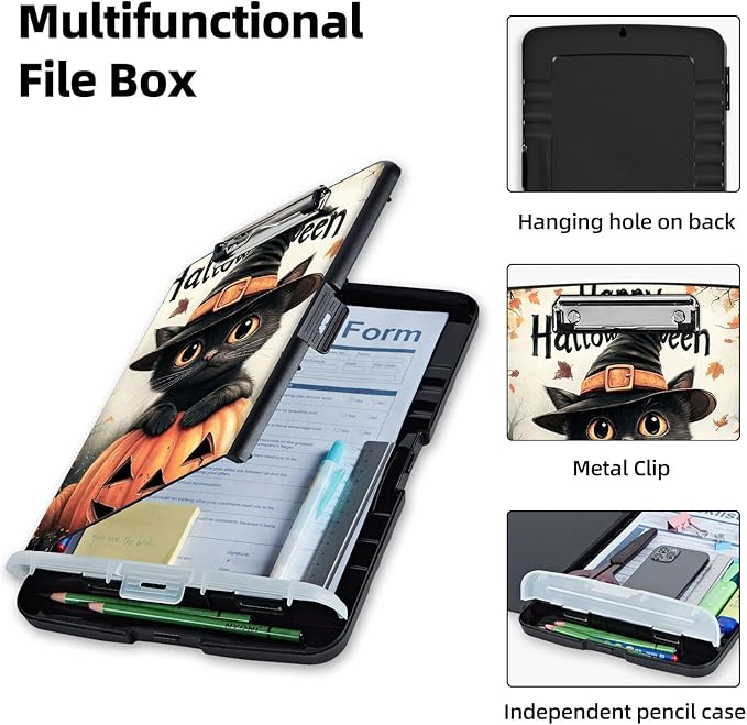Clipboard with Storage Box & Pen Holder,Heavy Duty Clip Boards 8.5x11 for Nursing,High Capacity,School & Office Supplies,Pumpkins Halloween