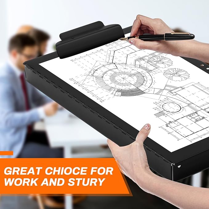 2 Pcs 11 x 17 Inch Aluminum Clipboard with Storage Metal Clipboard High Capacity Clip for Student Teacher Nurse, Black