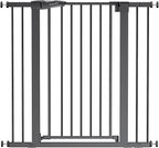 BABELIO 36" Tall Baby Gate, 26-40" Wide Auto Close Pet Gate, PressGuard C5 Pressure Mounted Metal Dog Gate, Easy-Install No Drilling, No Tools Needed, with Wall Protectors and Extension Kits, Black