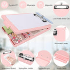 Small Clipboard with Storage, A5 Clipboards with Pen Holder, Half Letter Clip Boards 6x9 Mini Plastic Clipboard with Low Profile Clip for Classroom, School, Office Supplies (Light Pink)