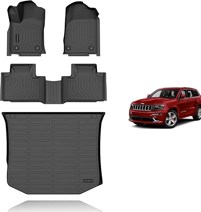 KELCSEECS® Floor Mats & Cargo Liner Custom for Jeep Grand Cherokee 2016-2021/ Grand Cherokee WK 2022 2023 (Non L) All Weather Protection TPE Floor Liners Front& Rear Row Full Set Accessories Black