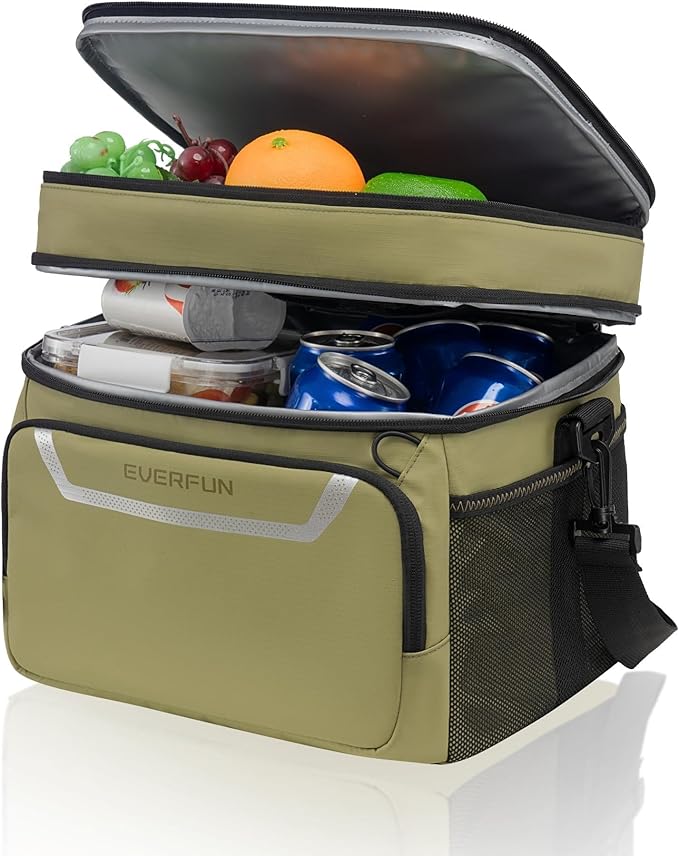 EVERFUN Small Cooler Lunch Box Mini Leak-Proof Soft Double Deck 24 Can Personal Insulated Collapsible Portable Waterproof Lunch Bag Ice Chest for Men Women Work Travel Car Picnic Beach