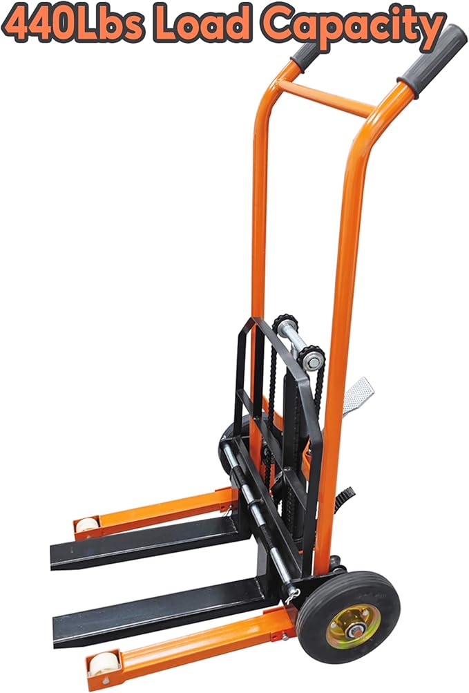 TECHTONGDA Manual Winch Stacker Pallet Truck Dolly Hydraulic Lifting Hand Truck 440 LBS Load, 35.4 Inch Max Lift