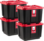 IRIS USA 4-Pack 12 Gallon Storage Bins with Lids |Made in USA| Heavy Duty Plastic Tote Containers for Truckbed Tool Box Organization, Large - Red