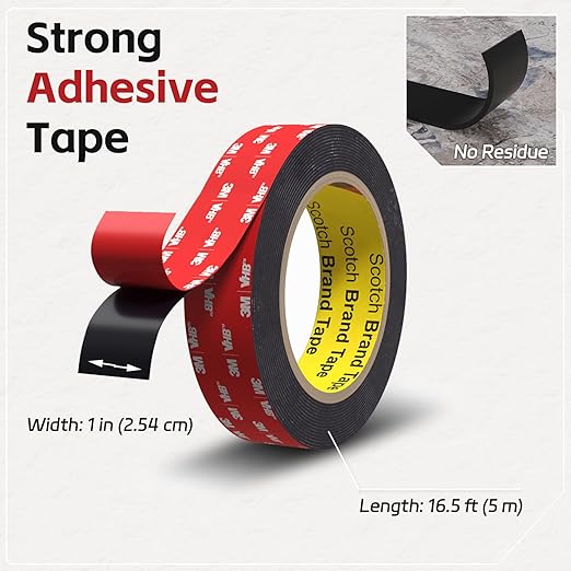 Double Sided Tape Heavy Duty,1 in x 16.5 ft Strong Adhesive Waterproof Mounting Tape for Car, Walls, LED Strip Light, Home & Office Décor (2PC)