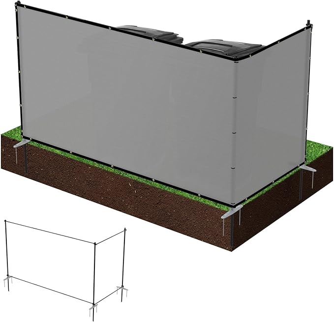 Patio 6' x 12' Outdoor Privacy Screen Freestanding Temporary Fence Panels Net Cover with Metal Poles for Outside Backyard Pool Garden Air Conditioner Fencing, Light Gray