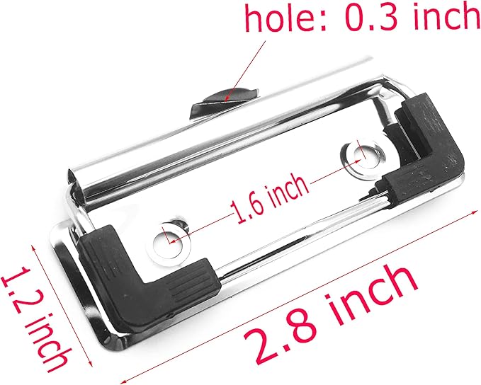10 Pack Clipboard Clips 2.76" Mountable Metal Clipboards Hardware with Rubber Grip and Hanging Hole