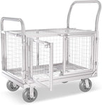 Platform Truck Cart with Cage 2-Door Design 7 in 1 Mutipurpose Handcart with 5" Wheel 39"x25" Large Uitility Cart, Mesh Plate w/Removalble Fence 6-Side, Load 2000lbs for Grocery/Laundry/Stall/Storage