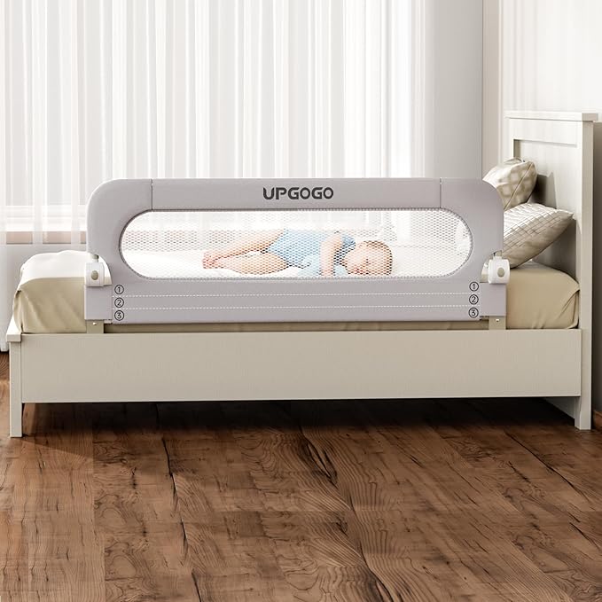 Folding Bed Rail for Toddlers,Baby Bed Rail Guard with Reinforced Anchor Safety System,Fit Bunk,Full Size,Queen,King,Twin(Grey,59"x23.6")